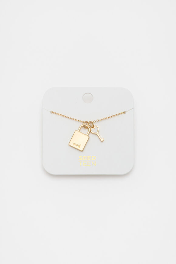 Lock and Key Necklace  Gold  hi-res
