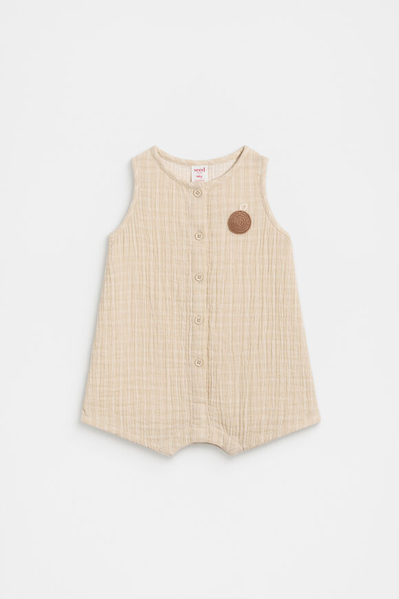 Orange Button Romper  Neutral  hi-res