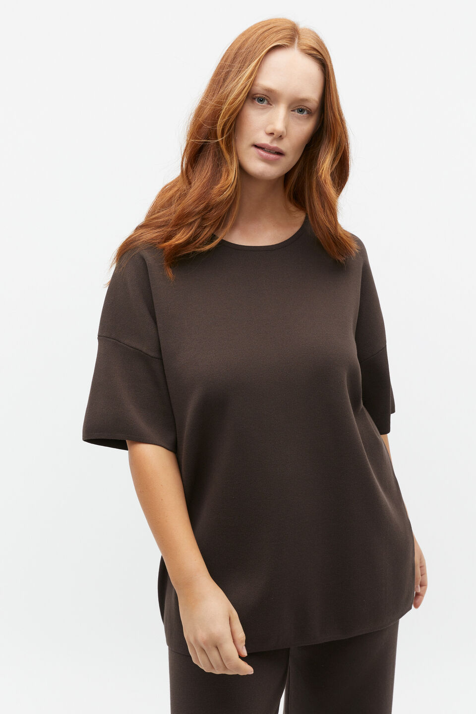 Oversized Crepe Knit Tee  Dark Espresso