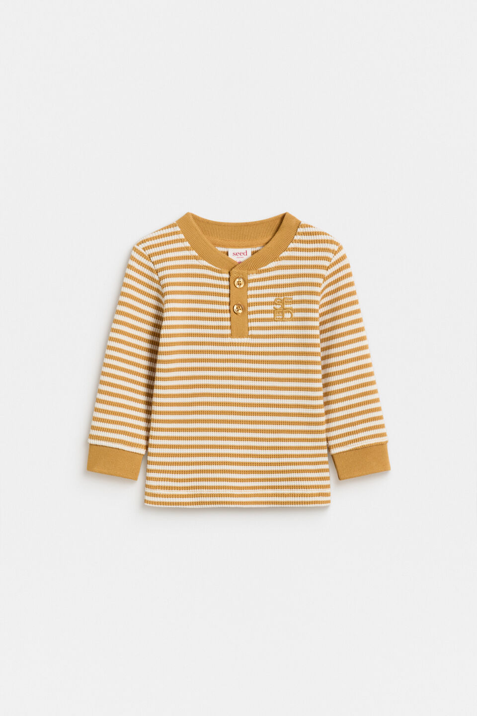 Stripe Waffle Henley  Saffron