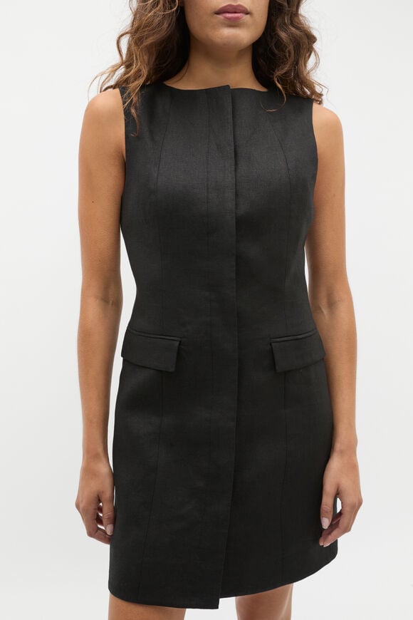 Linen Tailored Mini Dress  Black  hi-res