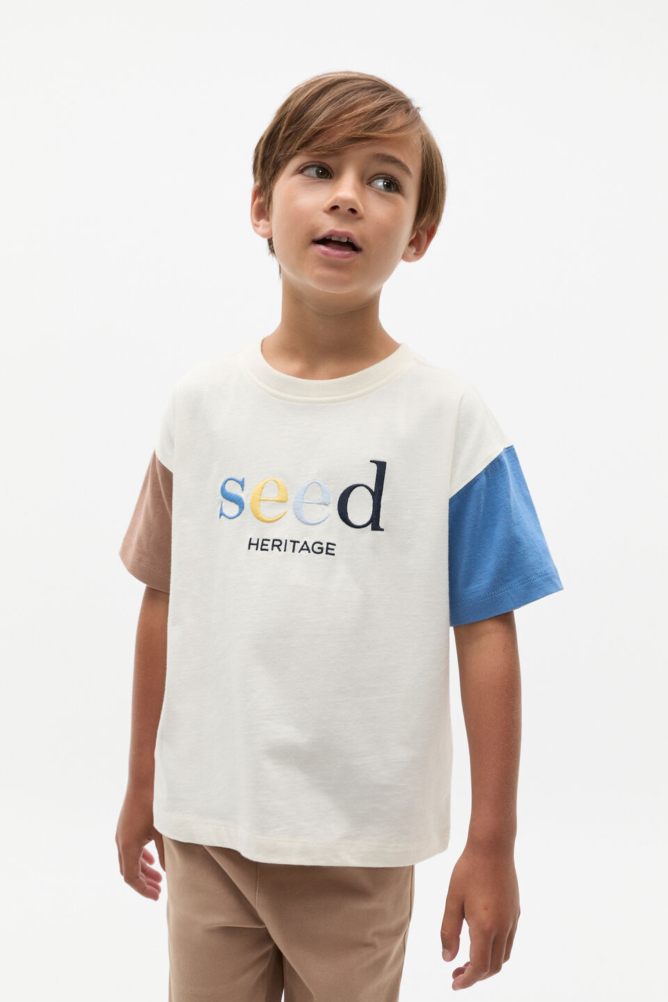 Colourblock Logo Tee  Classic Cream