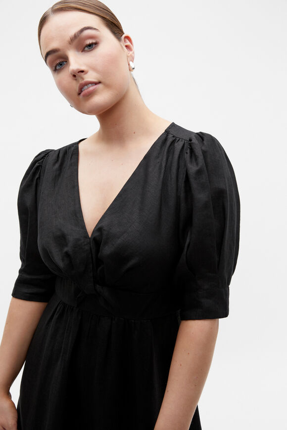 Linen Twist Front Midi Dress  Black  hi-res