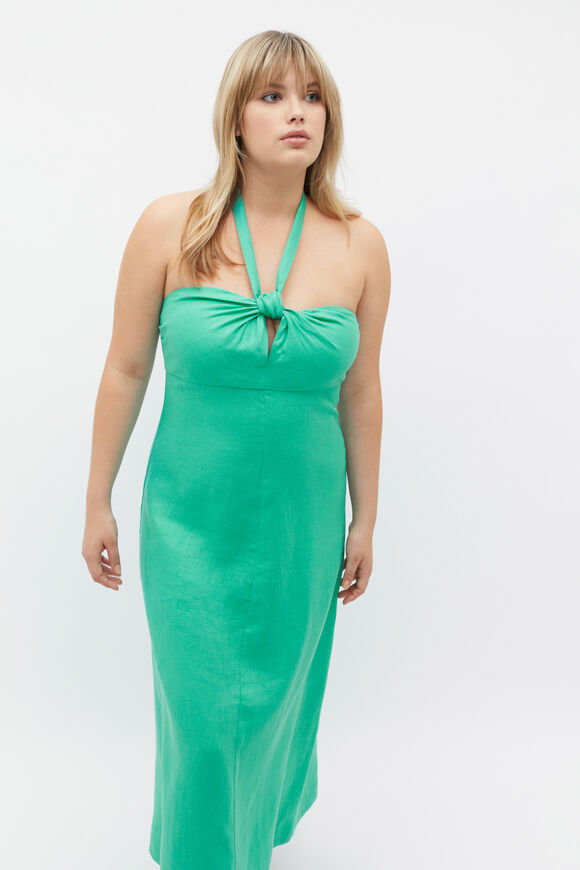 Linen Knot Halter Maxi Dress  Deep Emerald  hi-res