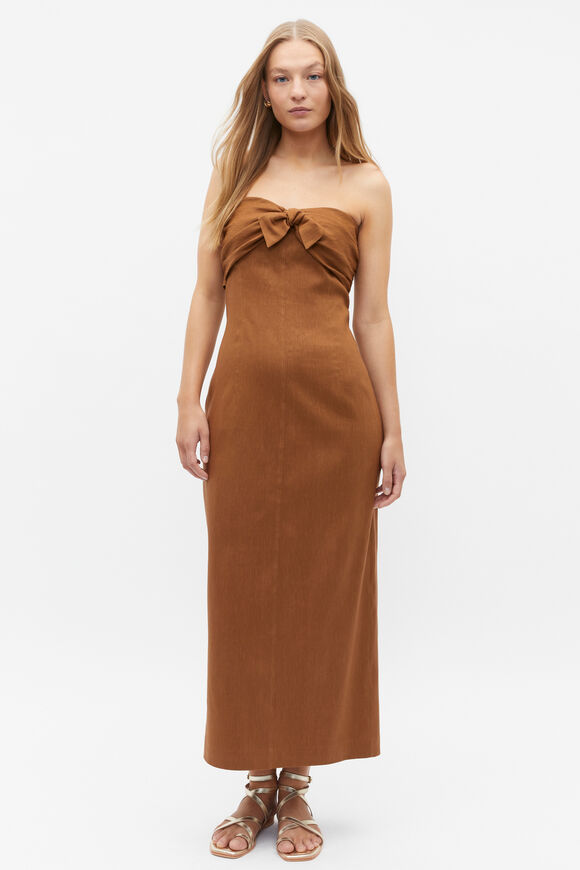 Tie Front Strapless Midi Dress  Cinnamon Spice  hi-res