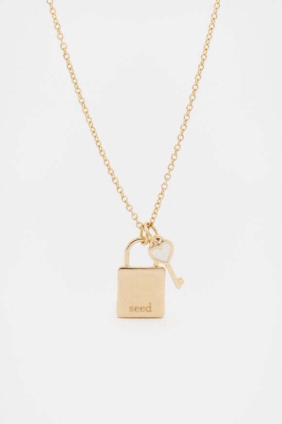 Lock and Key Necklace  Gold  hi-res