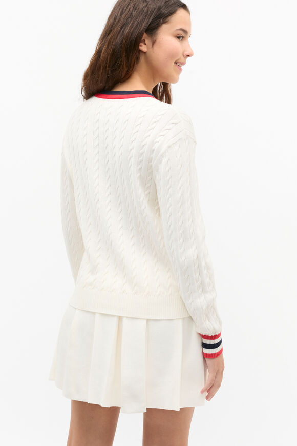 V Neck Knit Sweater  Light Cream  hi-res