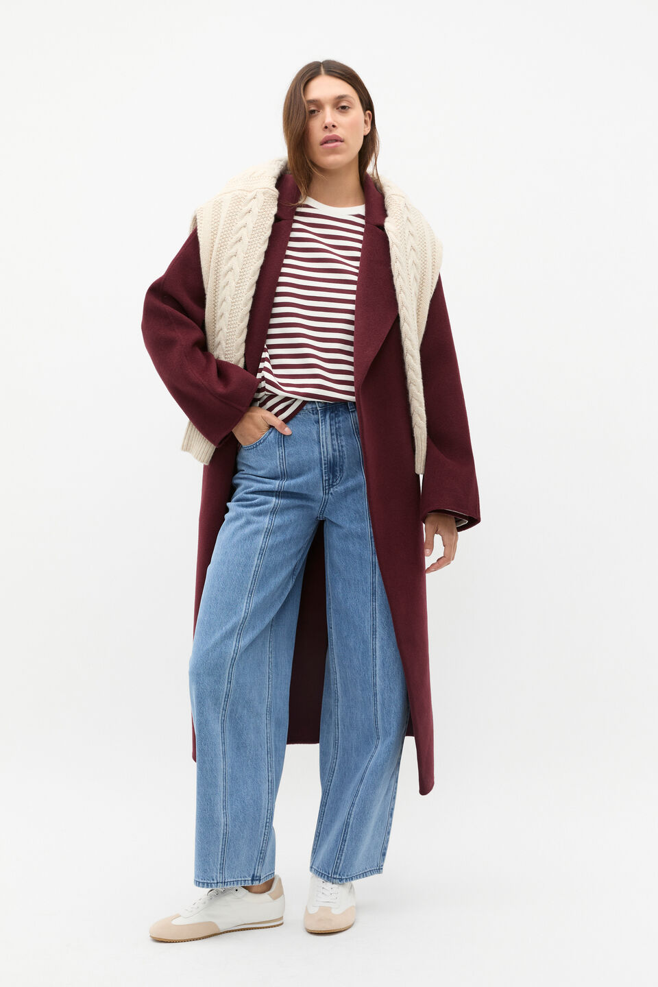 Oversized Stripe Top  Plum Red Stripe