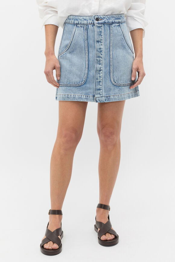 Denim Curve Pocket Mini Skirt  Blue Wash  hi-res