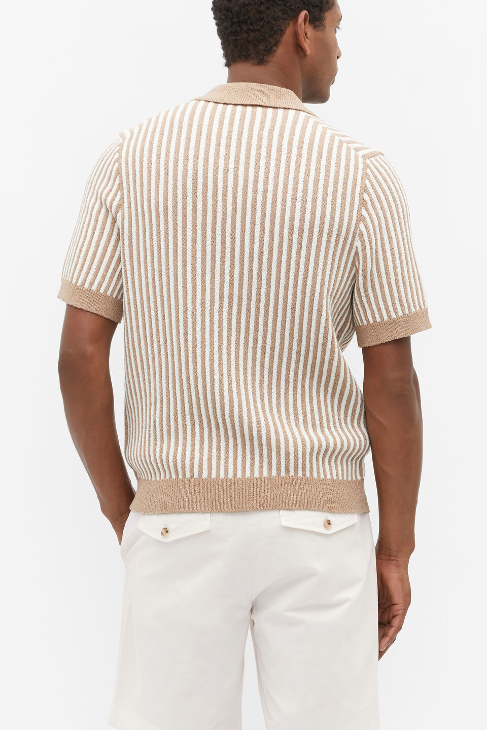 Textured Button Down Knit  Hazelnut Stripe