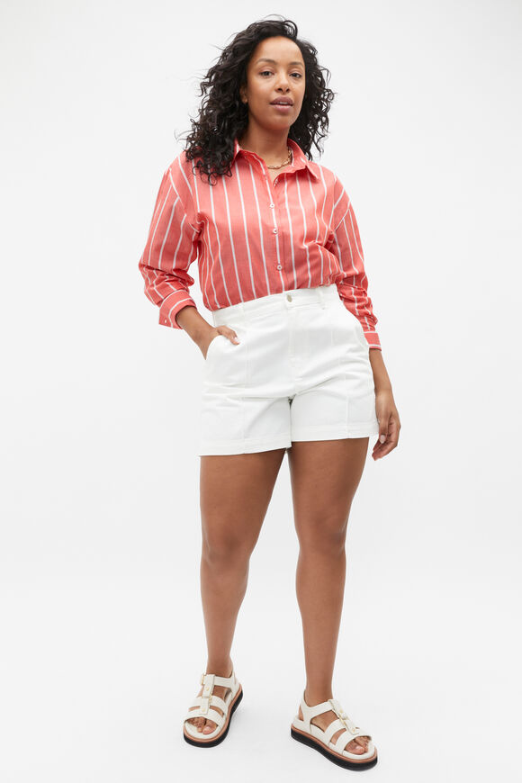 Voile Oversized Stripe Shirt  Strawberry Red Stripe  hi-res