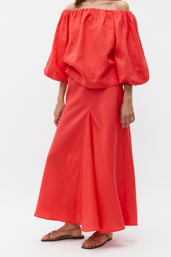 Linen Panel Insert Midi Skirt  Strawberry Red  hi-res