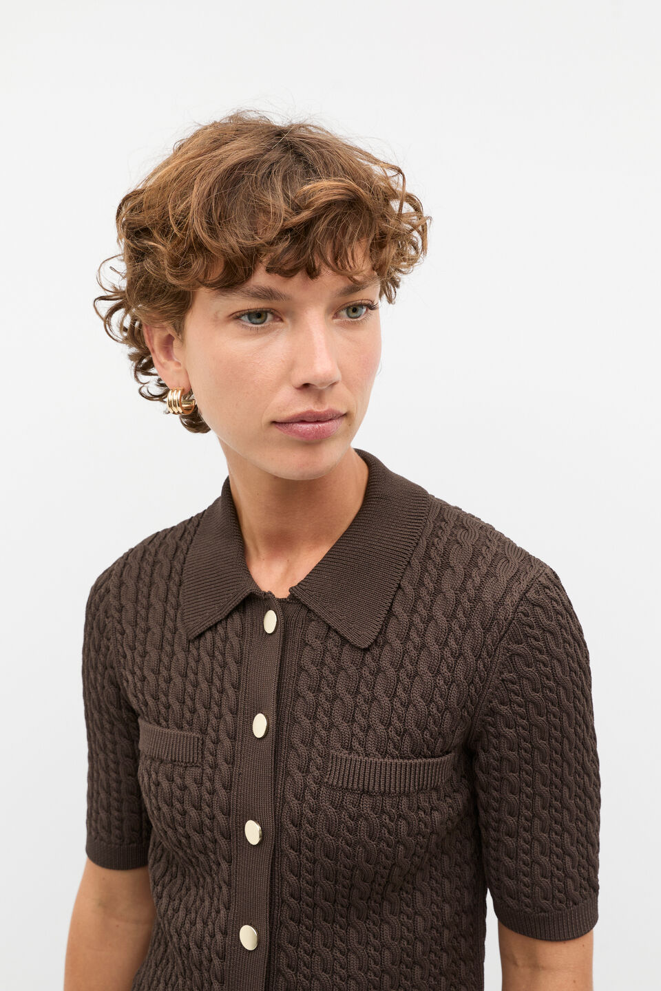 Crepe Knit Cable Cardigan  Dark Espresso
