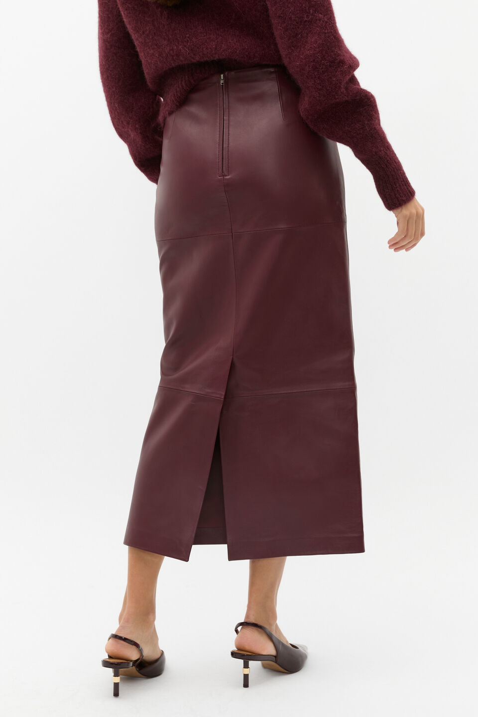 Leather Column Skirt  Plum Red