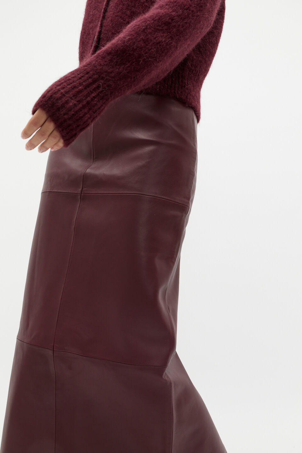 Leather Column Skirt  Plum Red