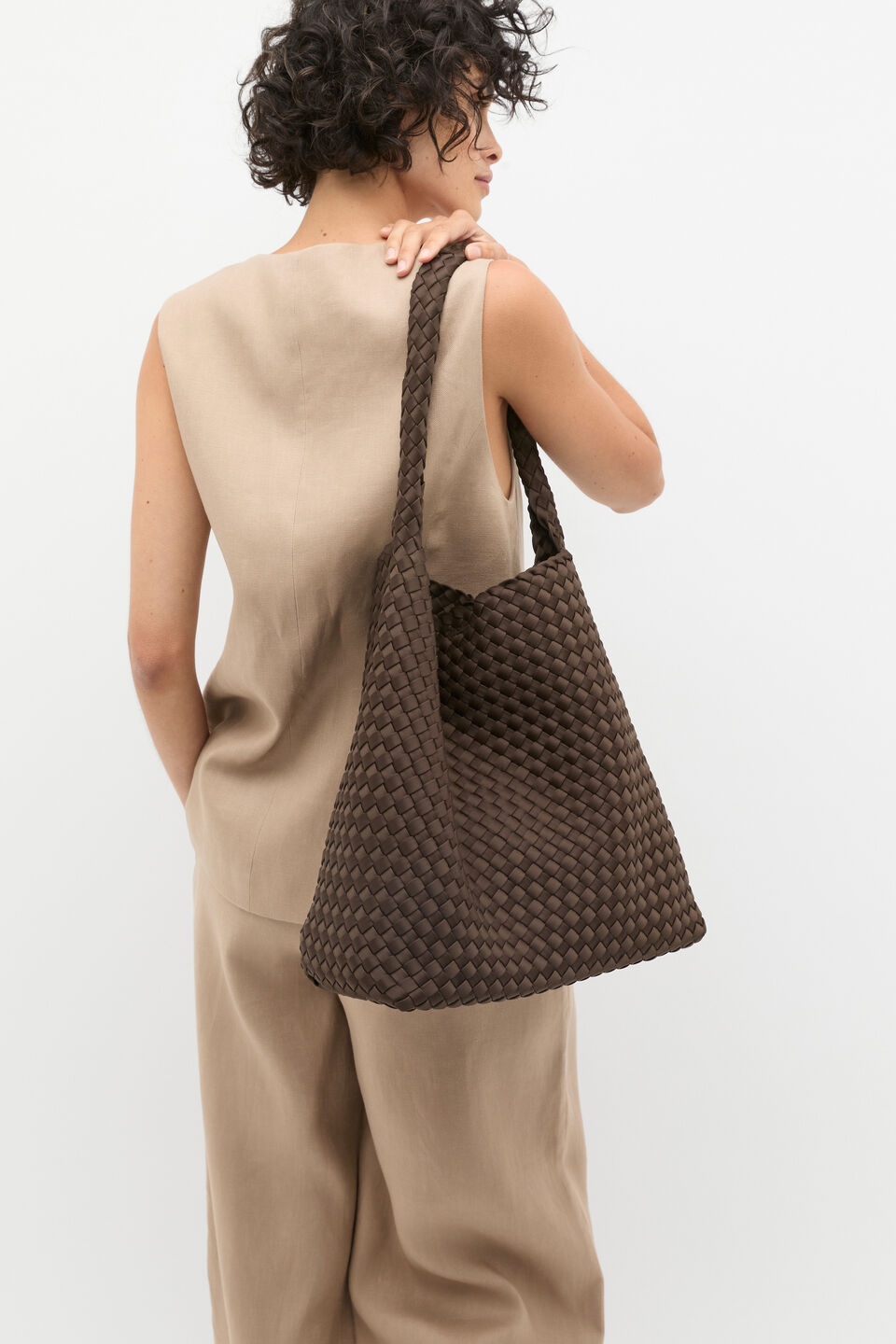 Woven Textured Tote  Dark Espresso