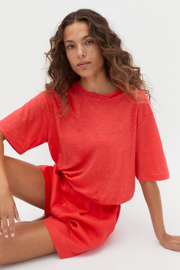 Linen Relaxed Tee  Electric Crimson  hi-res