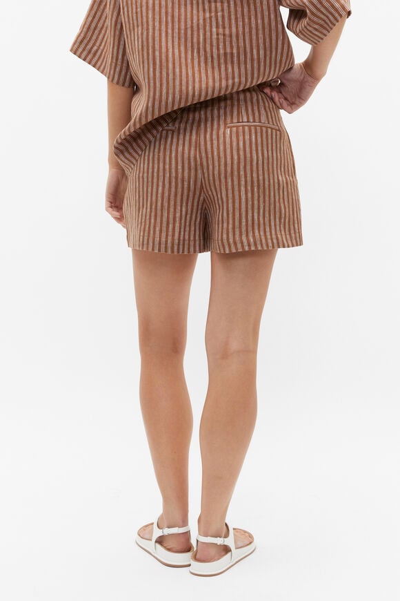 Core Linen Waisted Short  Cinnamon Spice Stripe  hi-res
