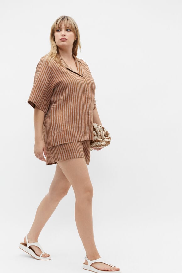 Core Linen Waisted Short  Cinnamon Spice Stripe  hi-res