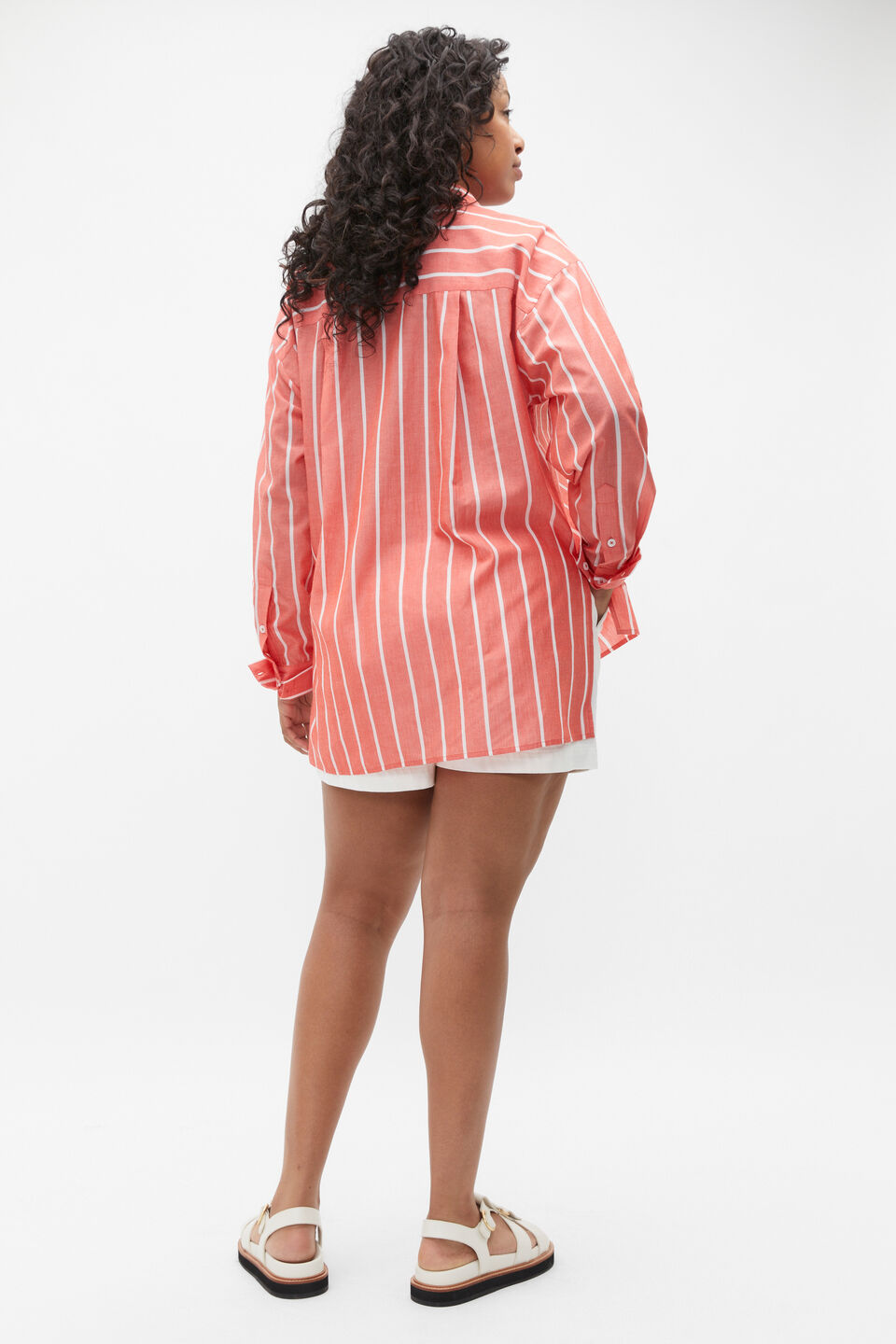 Voile Oversized Stripe Shirt  Strawberry Red Stripe