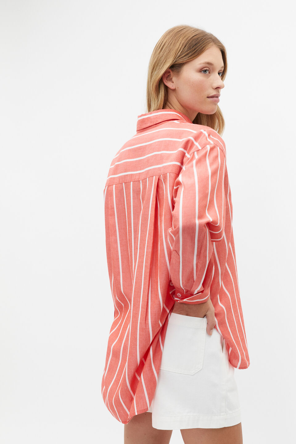 Voile Oversized Stripe Shirt  Strawberry Red Stripe