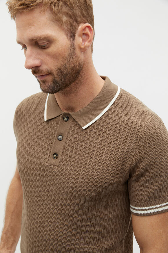 Braided Knit Polo  Dark Nougat  hi-res