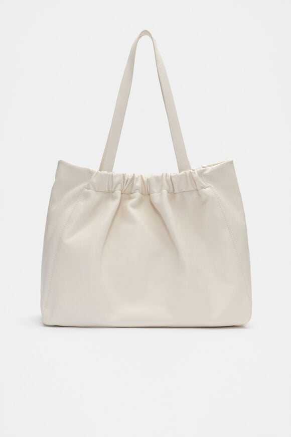Leather Rouched Tote  Cream  hi-res