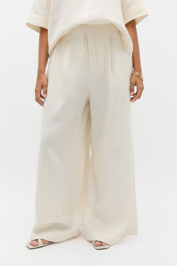 Linen Gathered Palazzo Pant  Buttercream  hi-res