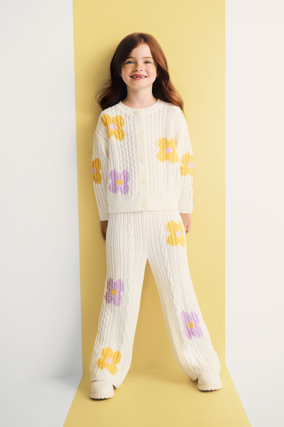 Flower Cable Cardigan  Classic Cream