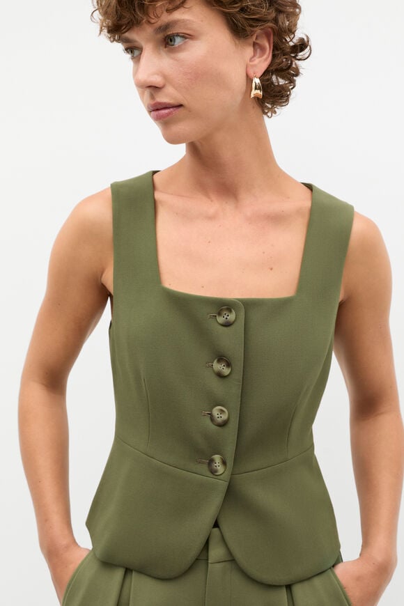 Waisted Button Down Suit Vest  Rainforest  hi-res