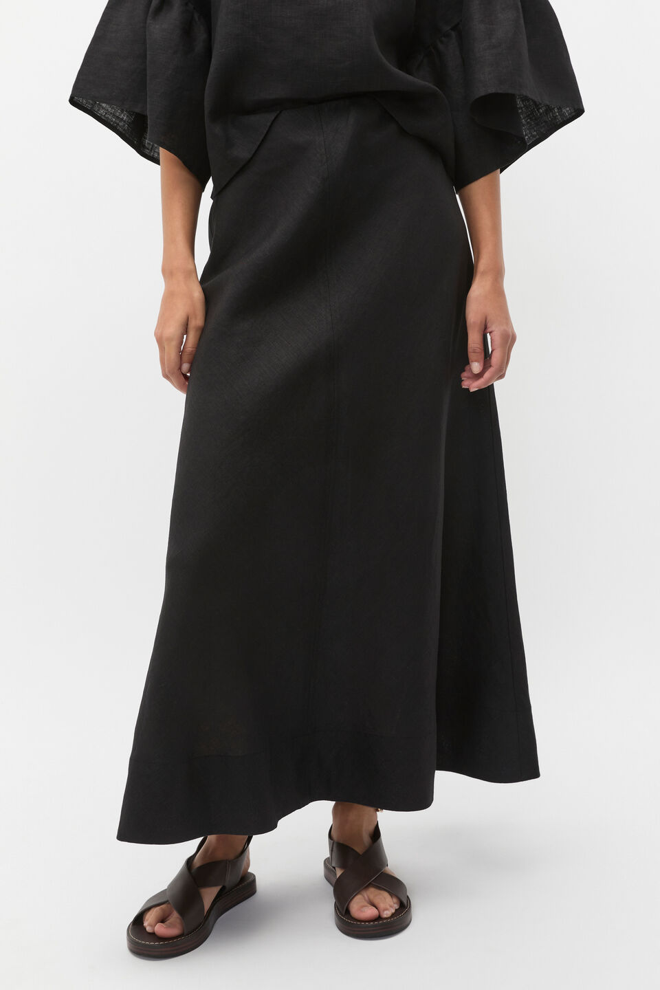 Core Linen Seam Front Skirt  Black