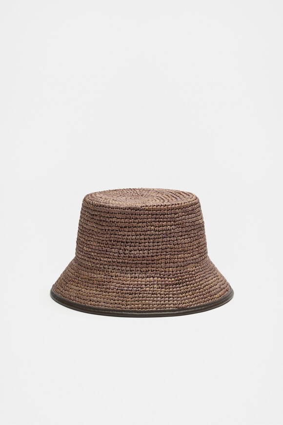 Trim Detail Raffia Bucket Hat  Chocolate  hi-res
