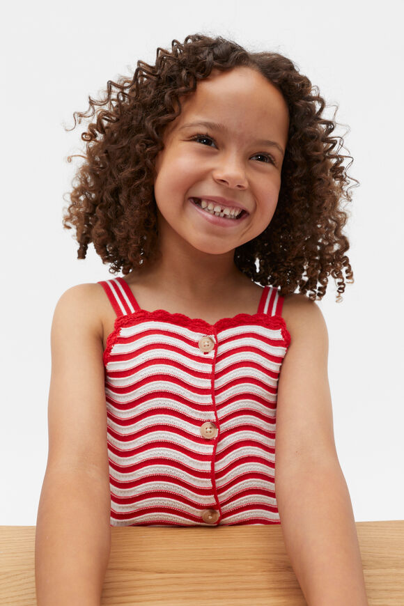 Stripe Crochet Top  Strawberry Red  hi-res