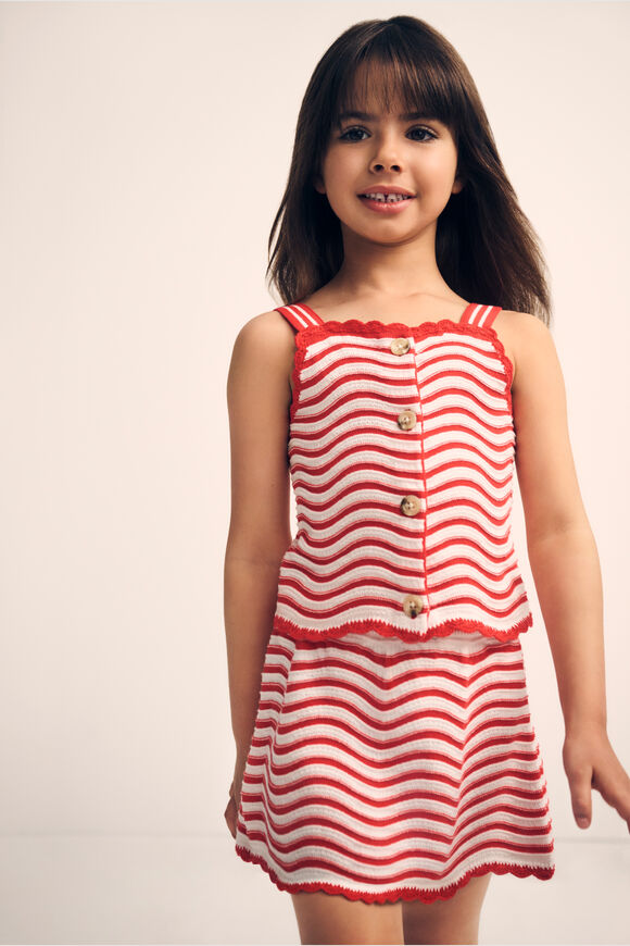 Stripe Crochet Top  Strawberry Red  hi-res