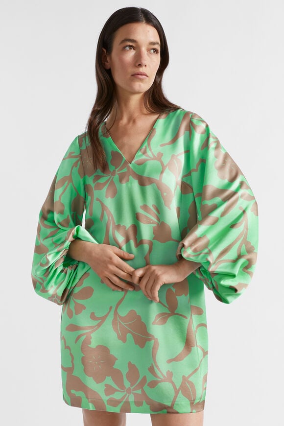 Satin Floral Mini Dress  Key Lime Floral  hi-res