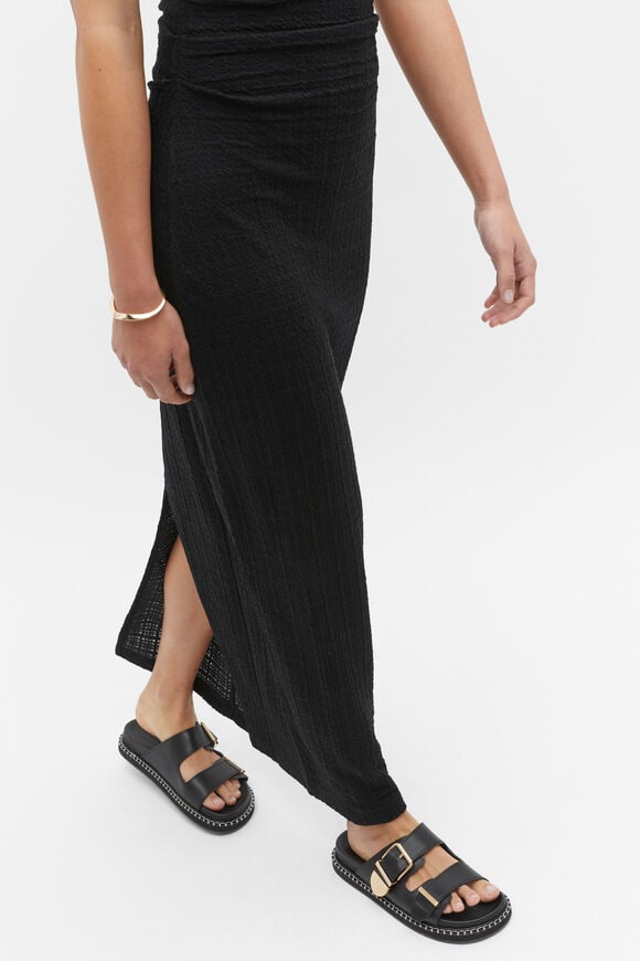 Textured Gathered Maxi Dress  Black  hi-res