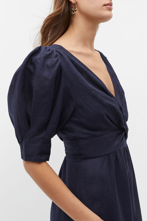 Linen Twist Front Midi Dress  Midnight Sky  hi-res
