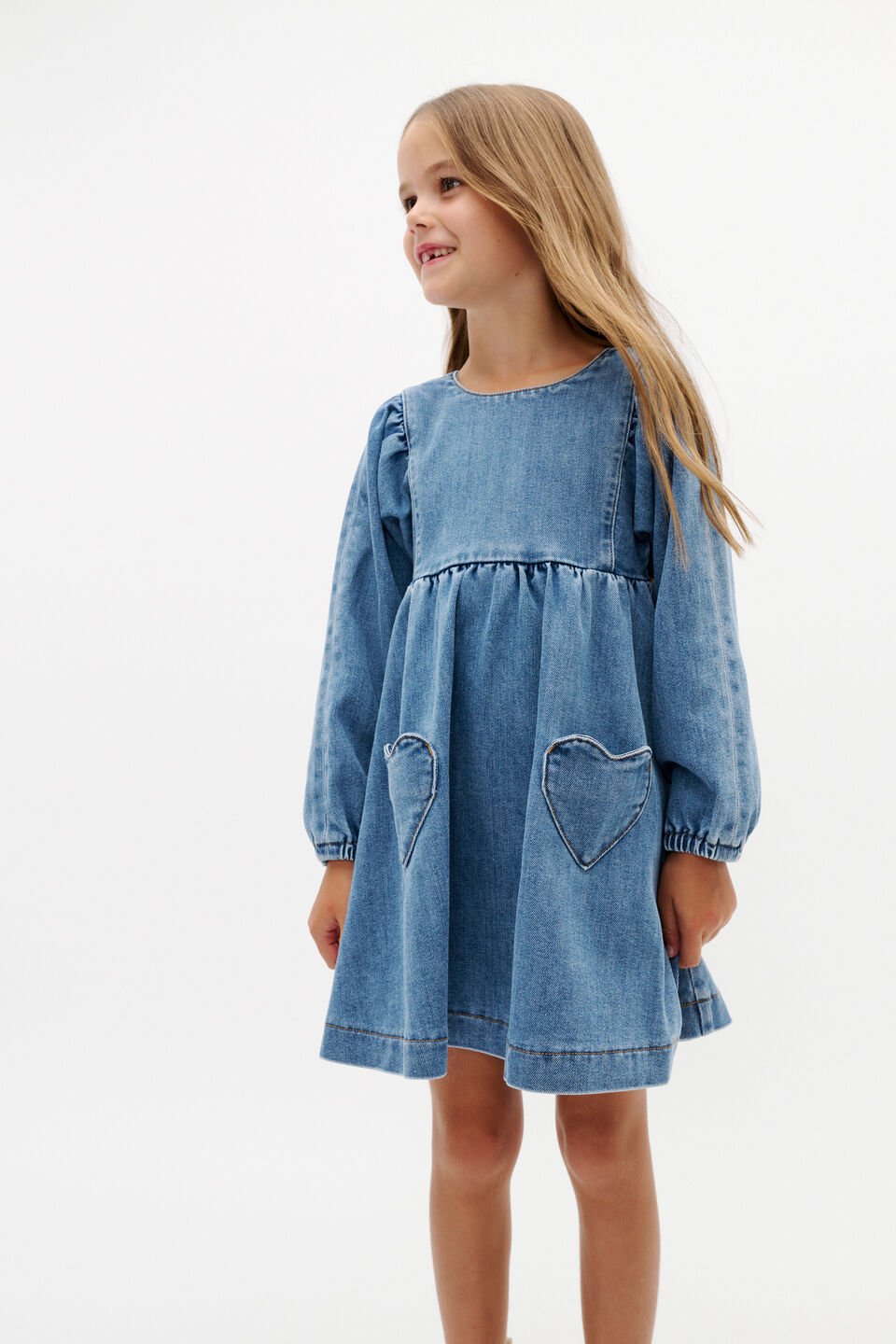 Heart Denim Dress  Mid Blue Wash
