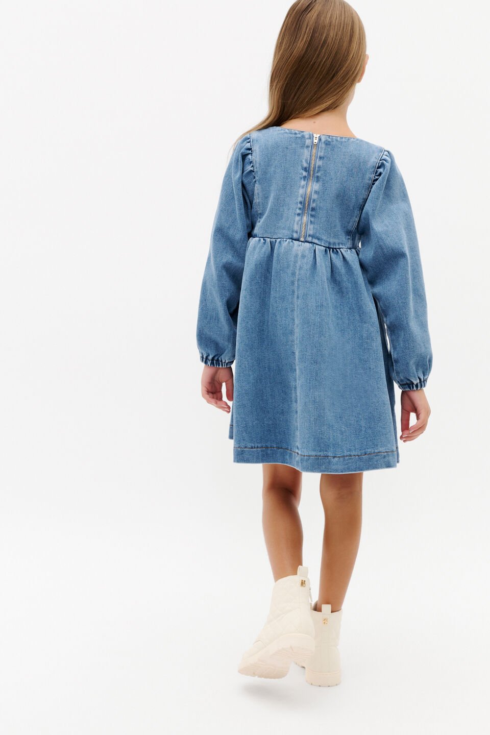 Heart Denim Dress  Mid Blue Wash