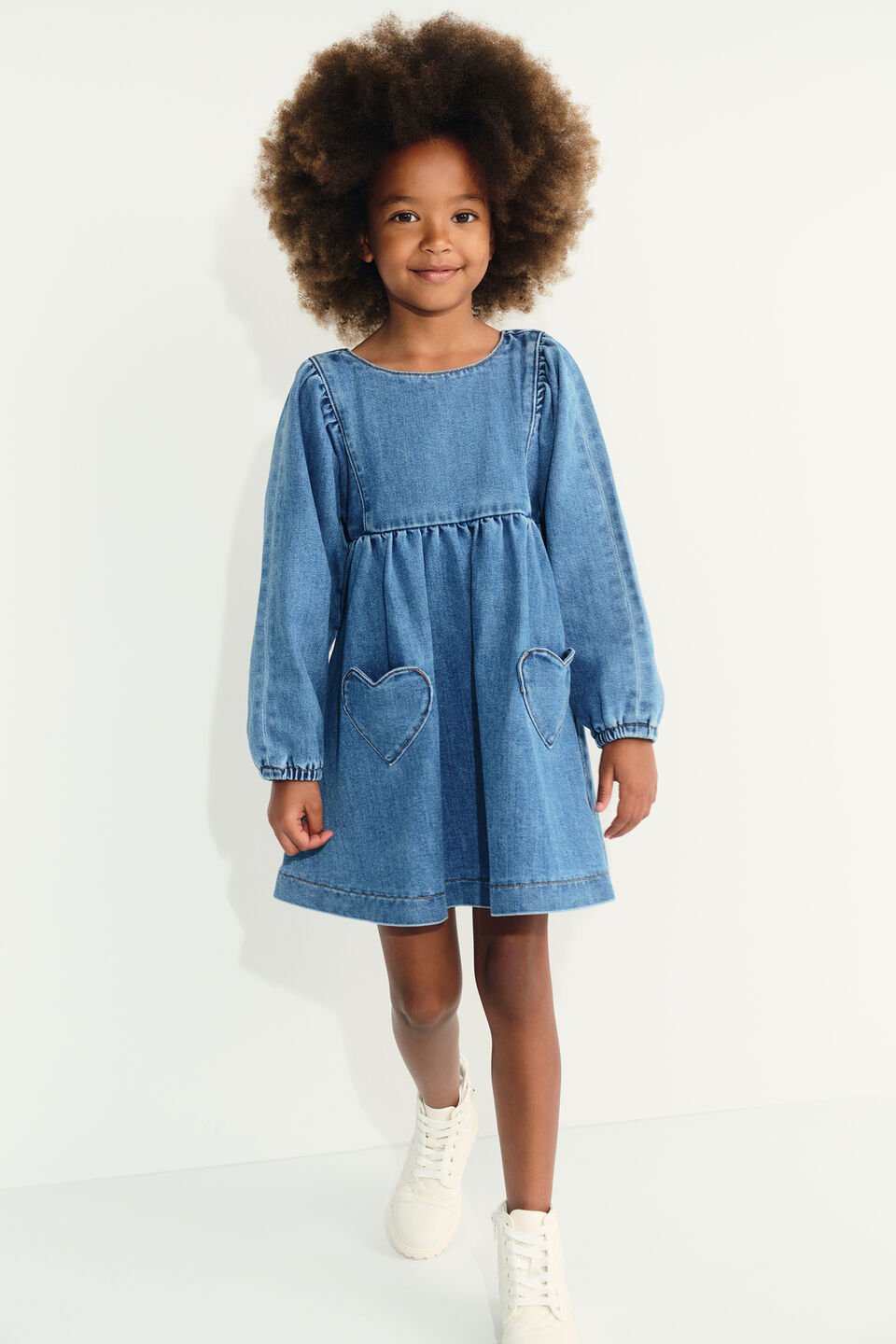 Heart Denim Dress  Mid Blue Wash