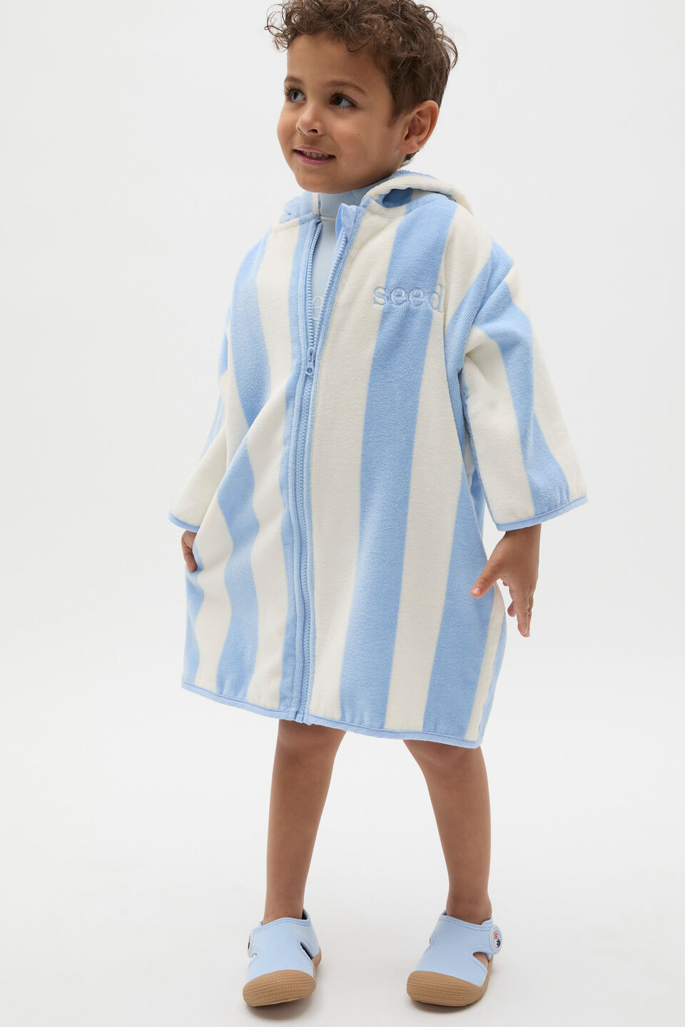 Swim Zip Poncho  Luna Blue Stripe