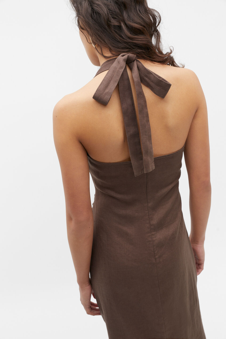 Linen Gathered Halter Maxi Dress  Affogato