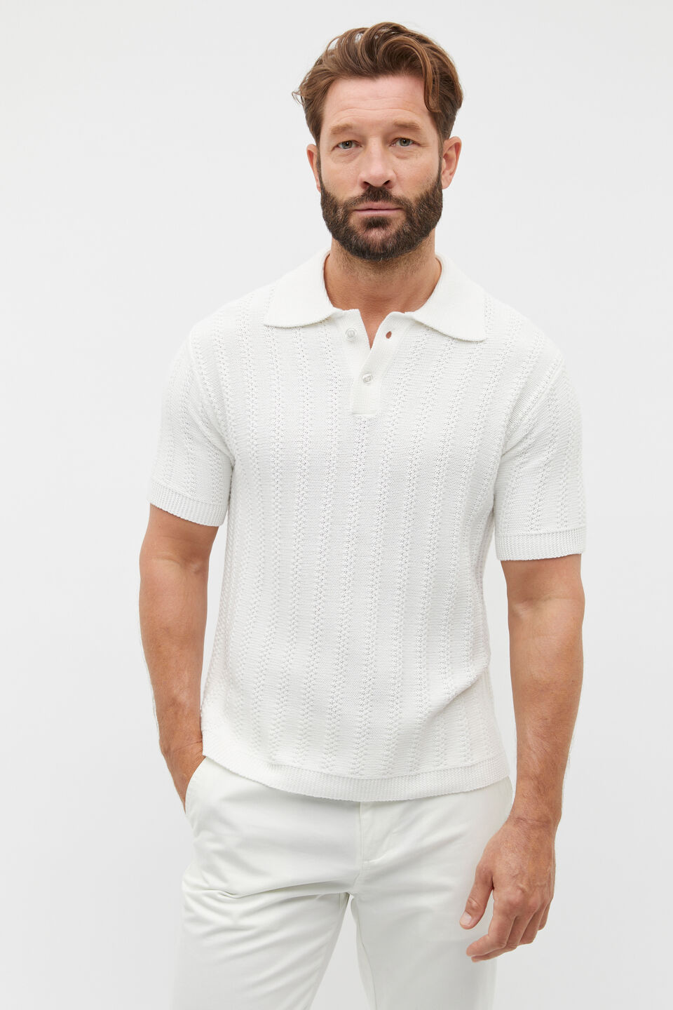 Relaxed Knit Polo  Vintage White
