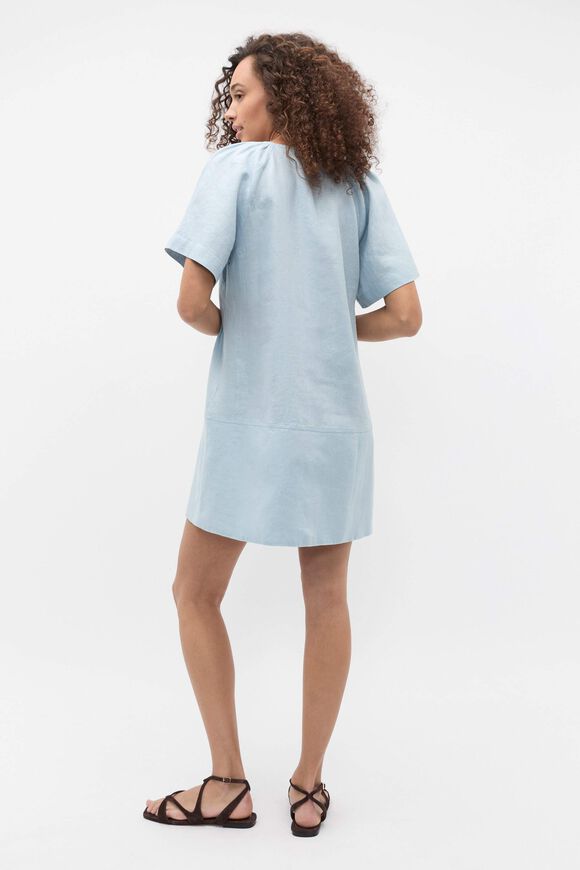 Linen V Neck Flutter Sleeve Mini Dress  Bluebell  hi-res