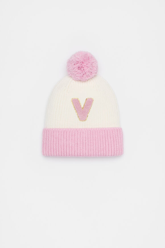 Colourblock Initial Beanie  V  hi-res