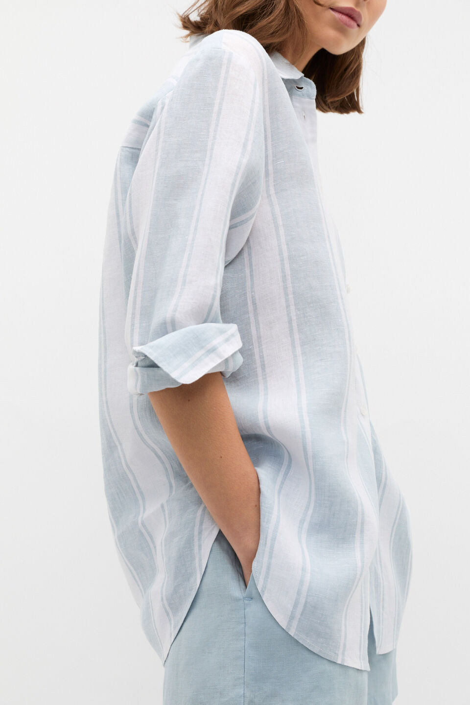 Linen Oversized Shirt  Bluebell Stripe