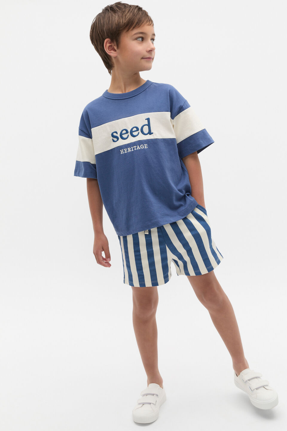 Core Stripe Track Short  Washed Navy