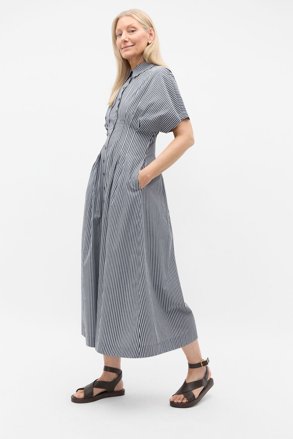Poplin Stripe Shirt Dress  Twilight Blue Stripe
