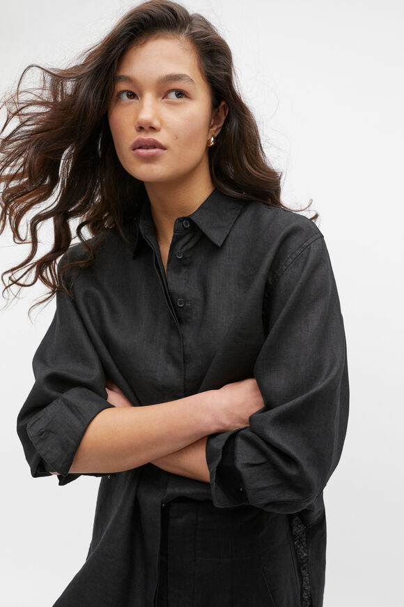 Core Linen Boyfriend Shirt  Black  hi-res