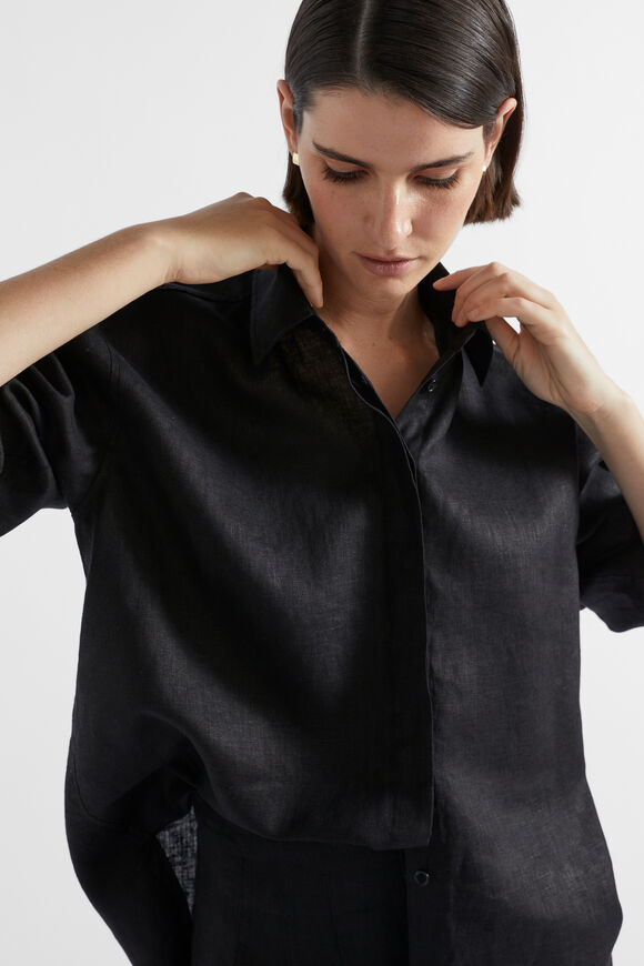 Core Linen Boyfriend Shirt  Black  hi-res